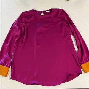 Blouse - Women's Long Sleeve Fuscia With Orange Sleeve Cap, Size 38 (PTP 19)